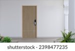 Door way with digital locking on wood door. Digital door handle with wood door panel.