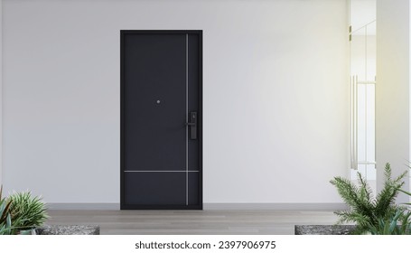 Door way with digital locking on wood door. Digital door handle with wood door panel. - Powered by Shutterstock