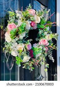 Door Wreath In Spring And Summer Colours.