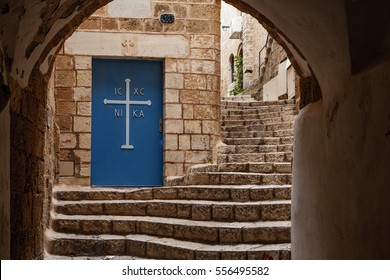 Doors Of The Church In Stone Old City Jaffa In Tel Aviv