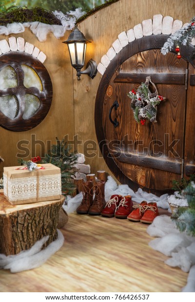 Doors Hobbit Gnome House Christmas Decorations Stockfoto