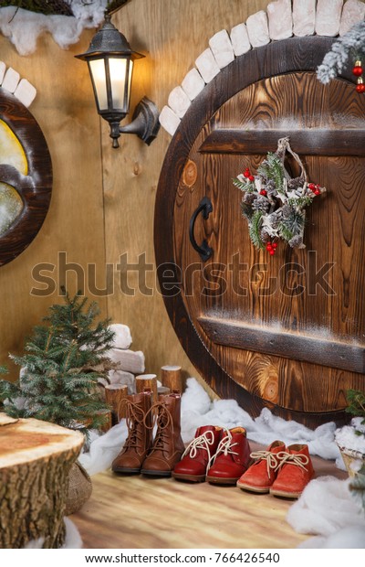 Doors Hobbit Gnome House Christmas Decorations Stock Photo Edit