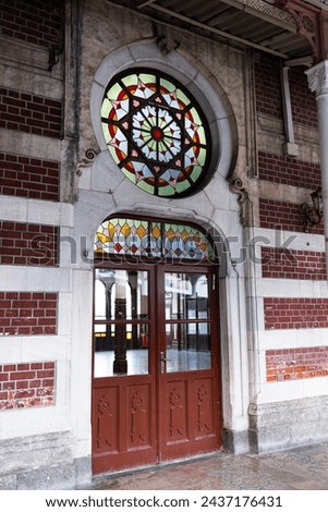 Doors at Sirkeci Train Station in Istanbul. A historical landmark. Station, door and window with stained glass. Ga Which Train Was Going Istanbul London, curtain wall 