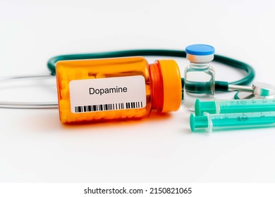 Dopamine. Dopamine Medical Pills In RX Prescription Drug Bottle