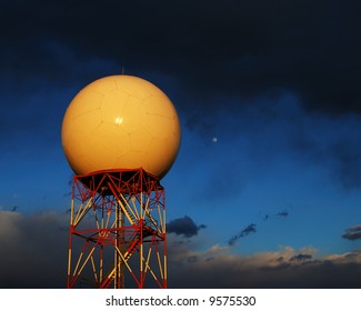 Doppler Radar With Storm And Moon In Background