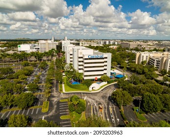 Doral, FL, USA - December 11, 2021: Aerial Photo Carnival Cruise Line Headquarters Doral FL