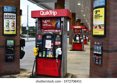 Doraville, Georgia United States - May 12 2021: Rows Of Pumps Sit Idle At Local QuikTrip As The Colonial Pipeline Shutdown Continues