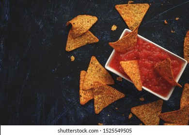 Doritos, nachos, salsa, ready to eat, are spicy