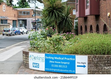 Dorking, Surrey Hills, London UK, June 30 2022, NHS Primary Care Doctors Surgery Sign And Logo