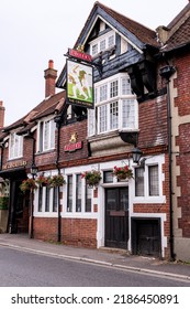 Dorking, Surrey Hills, London UK, June 30 2022, Traditional English Pub The Cricketers With No People