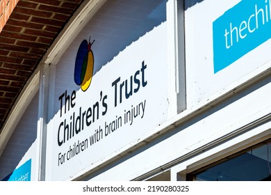 Dorking, Surrey Hills, London UK, August 13 2022, The Childrens Trust High Street Charity Donation Shop With No People