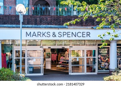 Dorking Surrey Hills UK, July 08 2022, Marks And Spencer Department Store Shop Front And Entrance With No People