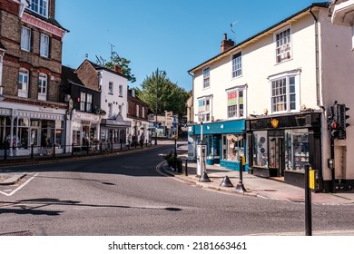 Dorking Surrey Hills UK, July 08 2022, Row Of Traditional High Shops As Spending Habits Change