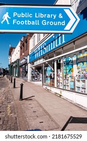 Dorking Surrey Hills UK, July 10 2022, W H Smith Stationers And Book Shop Store Front With No People