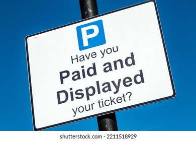 Dorking Surrey Hills UK, October 08 2022, Car Park Pay And Display Sign With No People