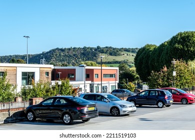 Dorking Surrey Hills UK, October 08 2022, Cars Parked In A Public Council Car Park With No People