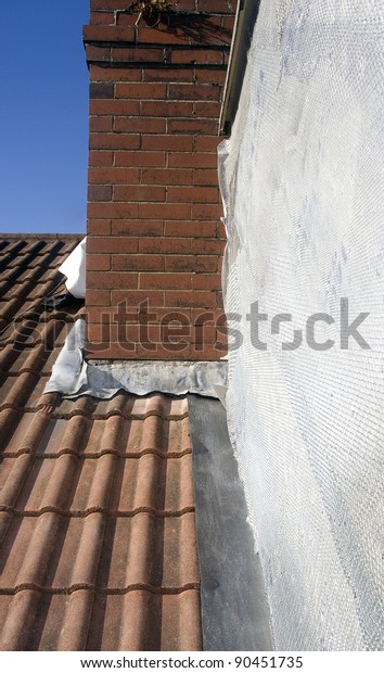 Dormer Construction Showing Flashing Existing Tiles Stock Photo