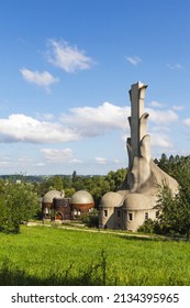Dornach, Switzerland - August 28. 2021:  The Glass House And The Heating House Among The First Buildings On Goetheanum Hill. Goetheanum Is The Center Of Anthroposophy, Founded By Rudolf Steiner.