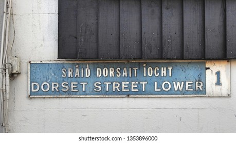 Dorset Street Lower street sign in English and Irish language.