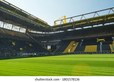 DORTMUND, GERMANY - 12 AUGUST 2020: Signal Iduna Park. Champions League Cup. Background Of UEFA Champions League Final 