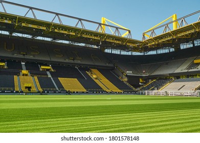 DORTMUND, GERMANY - 12 AUGUST 2020: Signal Iduna Park. Champions League Cup. Background Of UEFA Champions League Final 