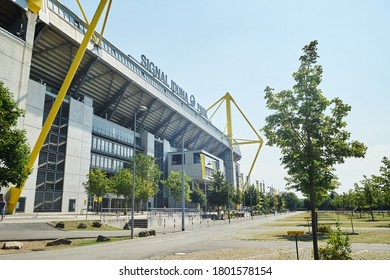 DORTMUND, GERMANY - 12 AUGUST 2020: Signal Iduna Park. Champions League Cup. Background Of UEFA Champions League Final 