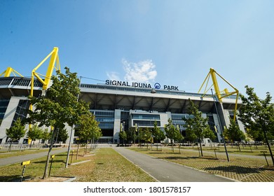 DORTMUND, GERMANY - 12 AUGUST 2020: Signal Iduna Park. Champions League Cup. Background Of UEFA Champions League Final 