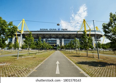 DORTMUND, GERMANY - 12 AUGUST 2020: Signal Iduna Park. Champions League Cup. Background Of UEFA Champions League Final 