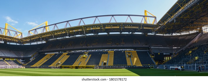 DORTMUND, GERMANY - 12 AUGUST 2020: Signal Iduna Park. Champions League Cup. Background Of UEFA Champions League Final 