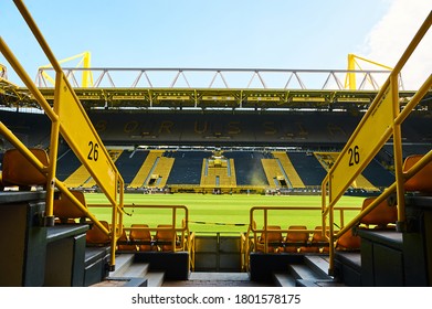 DORTMUND, GERMANY - 12 AUGUST 2020: Signal Iduna Park. Champions League Cup. Background Of UEFA Champions League Final 