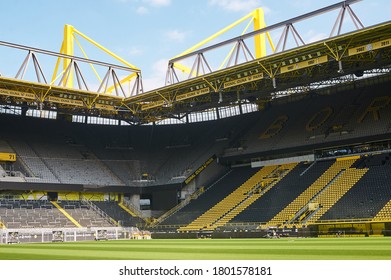 DORTMUND, GERMANY - 12 AUGUST 2020: Signal Iduna Park. Champions League Cup. Background Of UEFA Champions League Final 