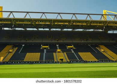 DORTMUND, GERMANY - 12 AUGUST 2020: Signal Iduna Park. Champions League Cup. Background Of UEFA Champions League Final 