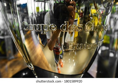 DORTMUND, GERMANY - 12 AUGUST 2020: Signal Iduna Park. Champions League Cup. Background Of UEFA Champions League Final 