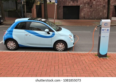 DORTMUND, GERMANY - JULY 15, 2012: Electric Car Charging Station In Dortmund, Germany. Germany Announced It Aims To Have 1 Million Electric Cars On Roads By 2020.