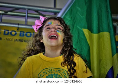 São José dos Campos, São Paulo / Brazil - 10/28/2018 - Little girl crying with joy at the victory of Bolsonaro for President