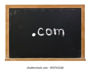 Dot Com Written In White Chalk On A Black Chalkboard Isolated On White