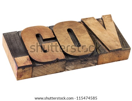 dot gov internet domain  - network address  for government- isolated text in vintage letterpress wood type