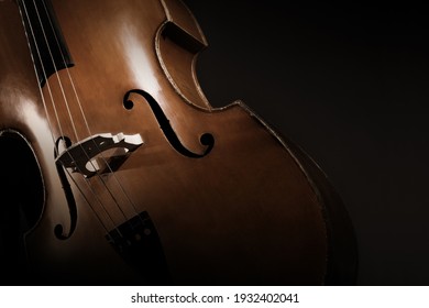 Double bass. Contrabass classical music instrument. Close up cello