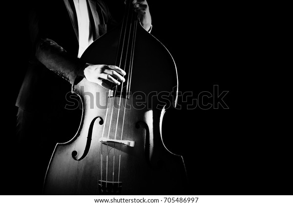 Double bass player playing contrabass\
classical music\
instrument