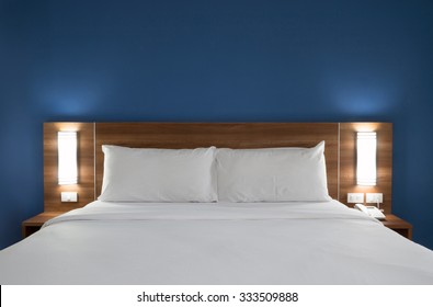 Double Bed With Wood Headboard.