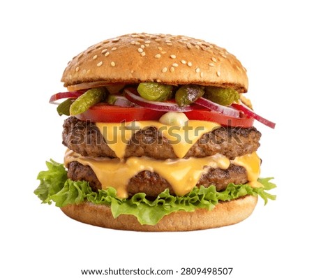 A Double Beef Burger Featuring Two Juicy Grilled B Isolated On White Background