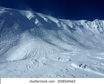 Double Black Diamond Runs With Drifting Snow At The Top, Lake Louise Ski Slope, Canadian Rockies