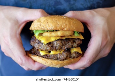 Double Cheese Burger With Beef On Hand