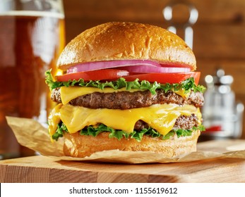 Double Cheese Burger With Beer