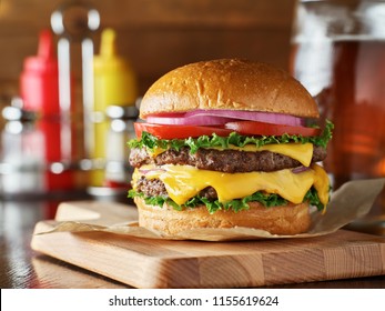 Double Cheese Burger With Beer