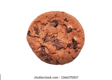 Double Chocolate Chip Cookie Or Biscuit - Topview Isolated On White Background