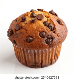 A double chocolate chip muffin isolated on a white background - Powered by Shutterstock