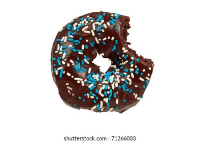 Double Chocolate Donut With Bite Missing Isolated On A White Background