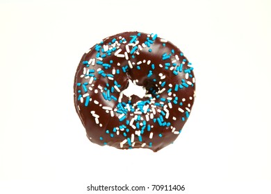 Double Chocolate Donut With Sprinkles Isolated On A White Background