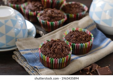 Double chocolate muffins with chocolate chips and chocolate streusel